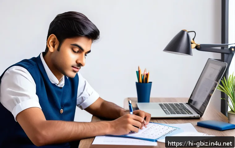 글로벌 비즈니스 자격증 취득을 위한 공부 계획 - A focused Indian student sitting at a tidy study desk with a well-organized syllabus and priority li...