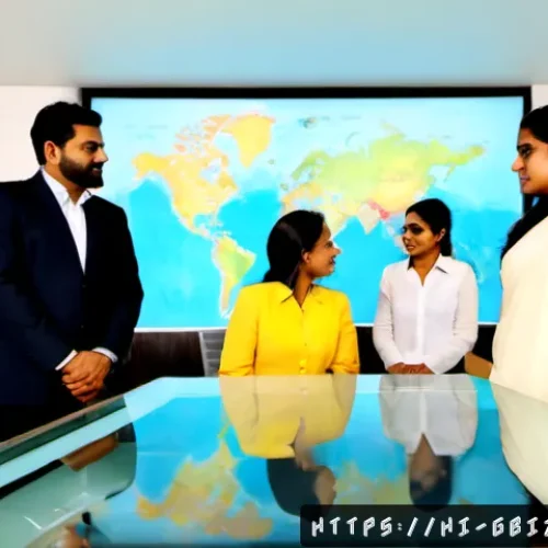 Home 17 글로벌 비즈니스 직무별 요구 능력 - Photorealistic global business strategy meeting in a sleek Mumbai corporate office, confident Indian...