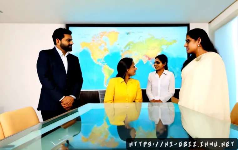 글로벌 비즈니스 직무별 요구 능력 - Photorealistic global business strategy meeting in a sleek Mumbai corporate office, confident Indian...