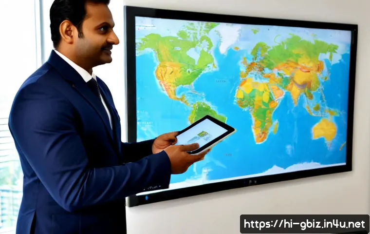 글로벌 비즈니스 자격증 취득 시 장점 - Photorealistic Indian business professional in a modern Mumbai office, confidently presenting a blan...